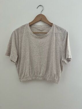 PINK Victoria's Secret Light Heather Cream Crop T-Shirt